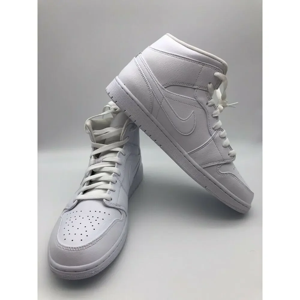 Nike Air Jordan 1 Mid Triple White 554724-129 Men's Shoe 14 NEW
